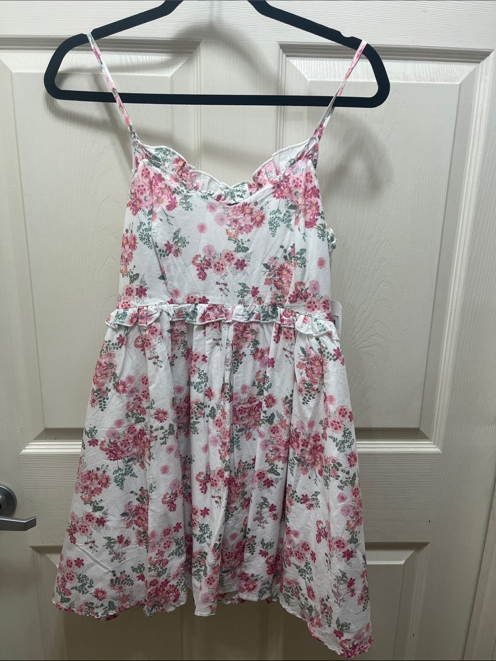 Altar'd State White Dress with Pink Floral and Green Leaf Accents NWT L